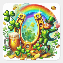 Adesivo Quadrado Ilustração De Vestuário De Leprechaun Horsfere Whi