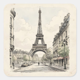 Adesivo Quadrado Ilustração de viagem antiga e vintage de Paris