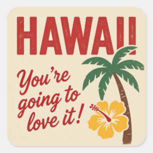 Adesivo Quadrado Ilustração de Viagem das Ilhas Havaianas Vintage R