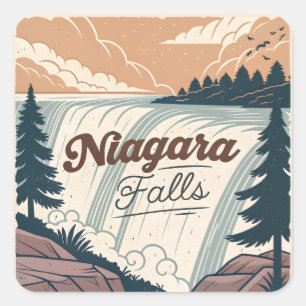 Adesivo Quadrado Ilustração de Viagem Retro Antiga das Cataratas do