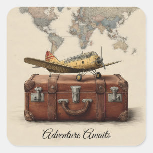 Adesivo Quadrado Ilustração de viagens vintage com um Plano