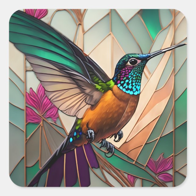 Adesivo Quadrado Ilustração de Vidro Estreito de um Hummingbird (Frente)