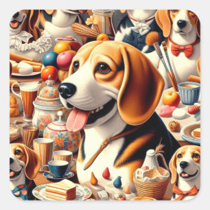 Adesivo Quadrado Ilustração do Beagle do Cute Retroativo