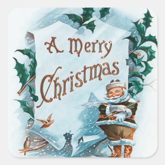 Adesivo Quadrado Ilustração do feriado de Santa Cláusula (Frente)