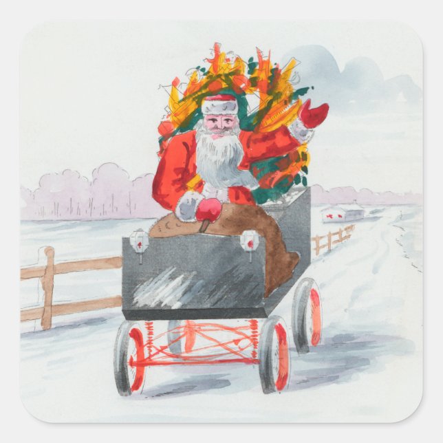 Adesivo Quadrado Ilustração do feriado de Santa Cláusula (Frente)