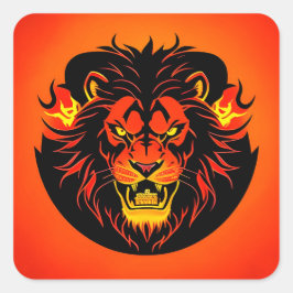 Adesivo Quadrado Ilustração do Leão Fiery cercada por Flamboyant
