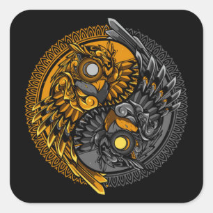 Adesivo Quadrado ilustração do ornamento de rabo de coruja yin ya