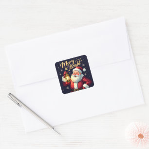 Adesivo Quadrado Ilustração do Papai Noel Alegre e Radiante Seguran