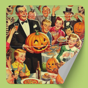 Adesivo Quadrado Ilustração do Partido Vintage Halloween