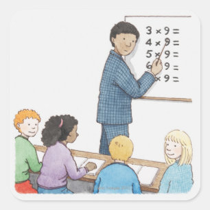 Adesivo Quadrado Ilustração do professor que aponta em simples