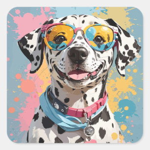 Adesivo Quadrado ilustração do rosto de um cão dálmata feliz