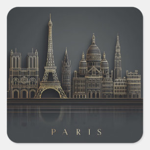 Adesivo Quadrado Ilustração Elegante da Cidade de Paris com Céu Dou