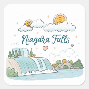 Adesivo Quadrado Ilustração em Pastel de Niagara Falls em Estilo Ca
