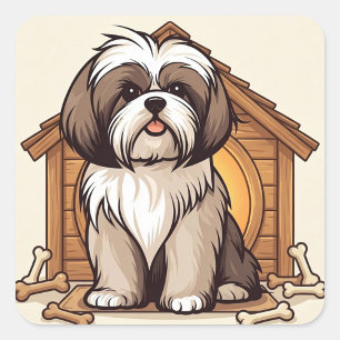 Adesivo Quadrado Ilustração Fofa de Shih Tzu