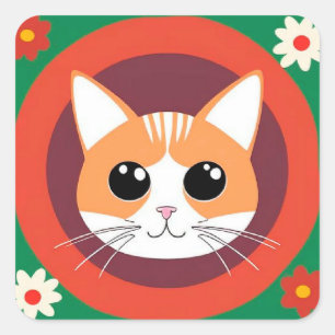 Adesivo Quadrado Ilustração Gentilante De Gato Gato Gato