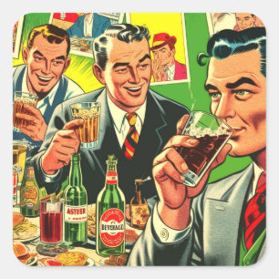 Adesivo Quadrado Ilustração História em quadrinhos de Bebidas do Ba