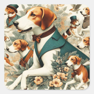 Adesivo Quadrado Ilustração Inglesa Vintage Foxhound Seamless
