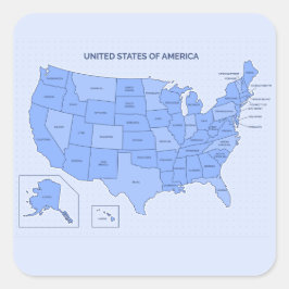 Adesivo Quadrado Ilustração Mínima do Mapa dos Estados Unidos em Az