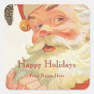 Adesivo Quadrado Ilustração Papai Noel do vintage