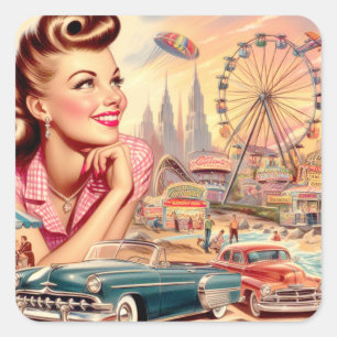 Adesivo Quadrado Ilustração Pin-Up da Beleza Vintage