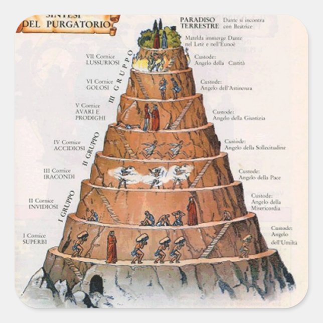 Adesivo Quadrado Ilustração Purgatória do Monte - em italiano (Frente)