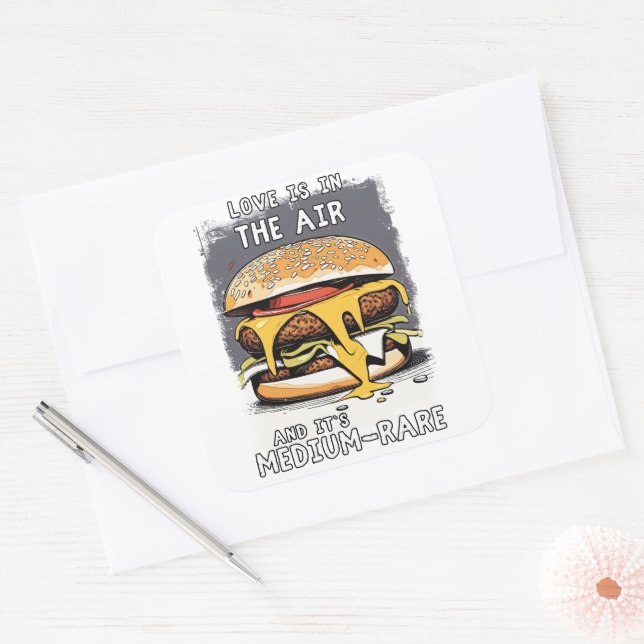 Adesivo Quadrado Ilustração Retroativa de Citação Hilarious BURGER (Envelope)