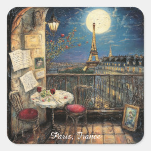 Adesivo Quadrado Ilustração Romântica da Torre Eiffel Paris França