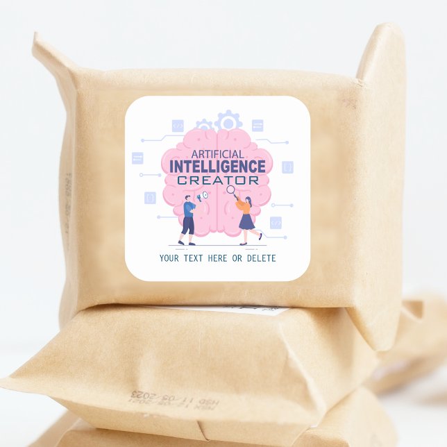 Adesivo Quadrado Ilustração rosa do cérebro Inteligência Artificial (Criador carregado)