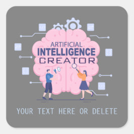 Adesivo Quadrado Ilustração rosa do cérebro Inteligência Artificial