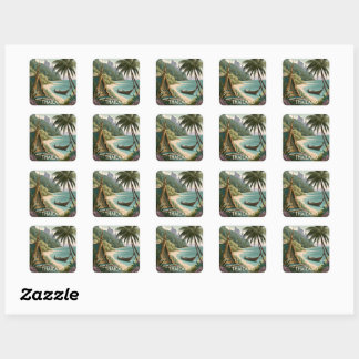 Adesivo Quadrado Ilustração Tropical da Tailândia