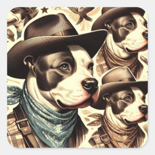 Adesivo Quadrado Ilustração Vintage American Pit Bull Terrier