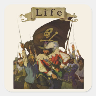Adesivo Quadrado Ilustração Vintage da Vida Pirata de Wyeth