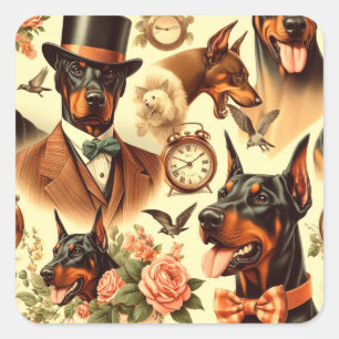 Adesivo Quadrado Ilustração Vintage Doberman Seamless