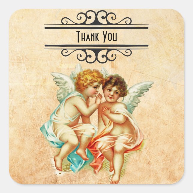 Adesivo Quadrado Ilustração Vintage Ephemera Angel Cherubs (Frente)