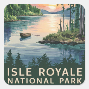Adesivo Quadrado Ilustração Watercolor de Isle Royale