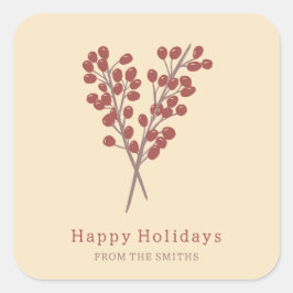 Adesivo Quadrado ilustración bayas rojas planta de navidad vintage