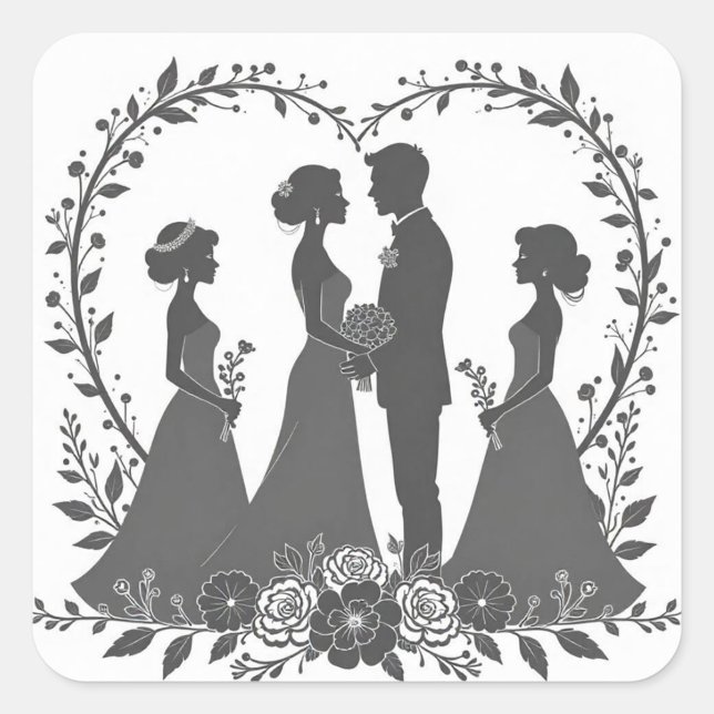 Adesivo Quadrado Ilustrações da silhueta de casamento (Wedding Silhouette for Gifts!)