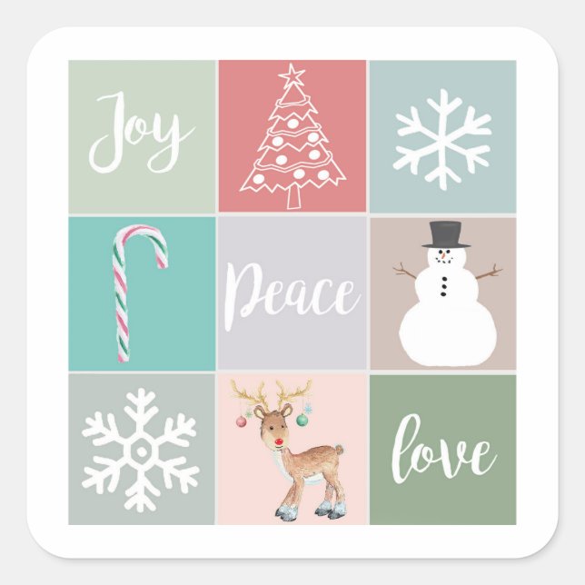 Adesivo Quadrado Ilustrações de Natal de Joy Retro Envelope Seals (Frente)
