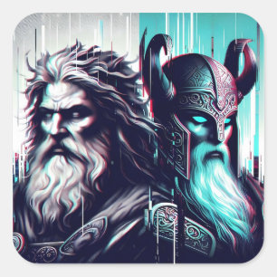 Adesivo Quadrado  image of the gods zeus and odin togethe