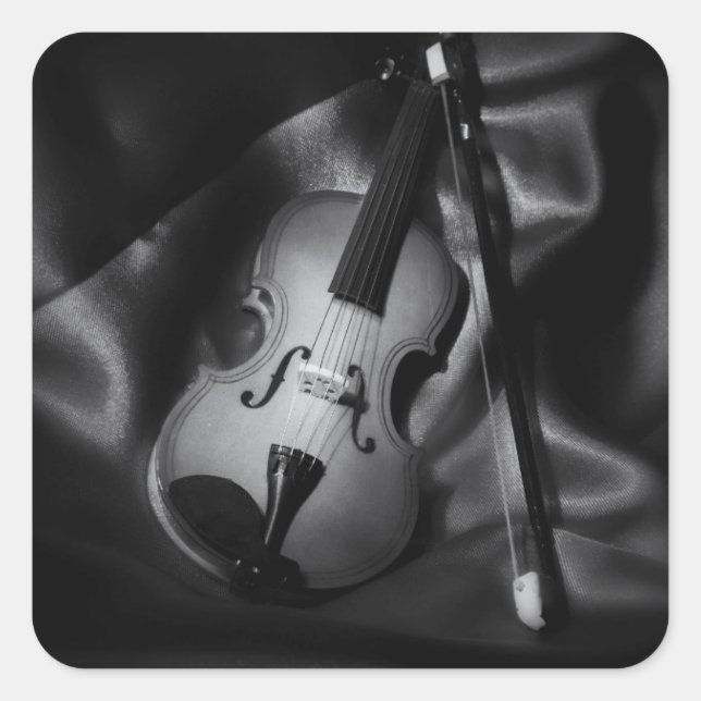 Adesivo Quadrado Imagem b&W de vida estática de um violino (Frente)