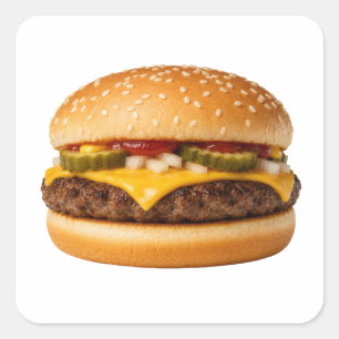 Adesivo Quadrado Imagem de Comida de Cheeseburger Clássico