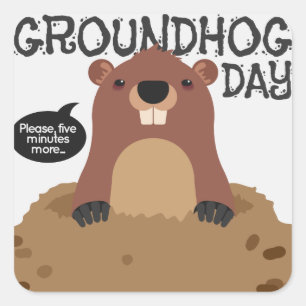 Adesivo Quadrado Imagem de desenho animado do dia da marmota