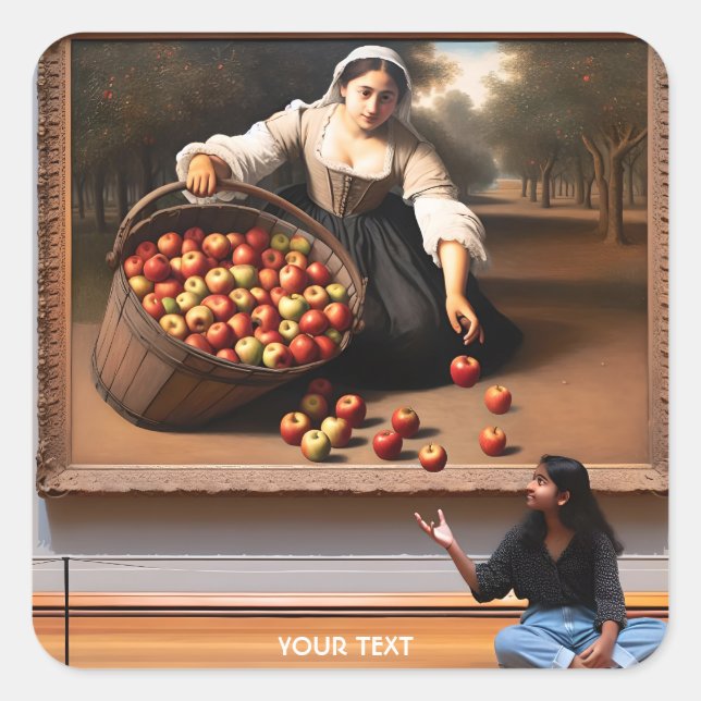 Adesivo Quadrado Imagem de Maçã de Menina Fantástica (Frente)