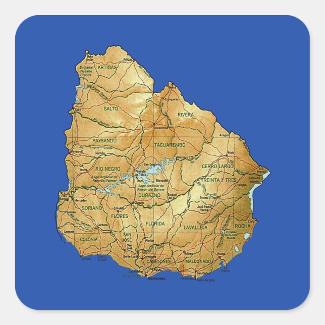 Adesivo Quadrado Imagem do Mapa Uruguai (Frente)