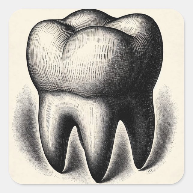 Adesivo Quadrado Imagem Molar de Vintagem Dente (Frente)