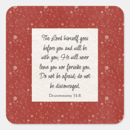 Adesivo Quadrado Imagem Versa da Bíblia 31:8 Deuteronomy