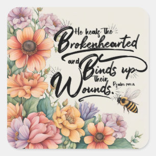 Adesivo Quadrado Imagem Versa Da Bíblia Cristã Psalms 147:3