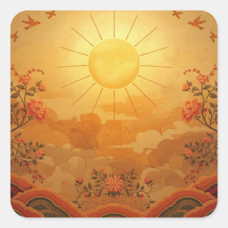 Adesivo Quadrado Imagens de Pintura do Sol com Raios Estilizados