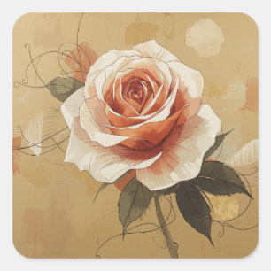 Adesivo Quadrado Imagens pintadas apresentando rosas estilizadas em