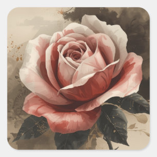Adesivo Quadrado Imagens pintadas com rosas estilizadas em flor